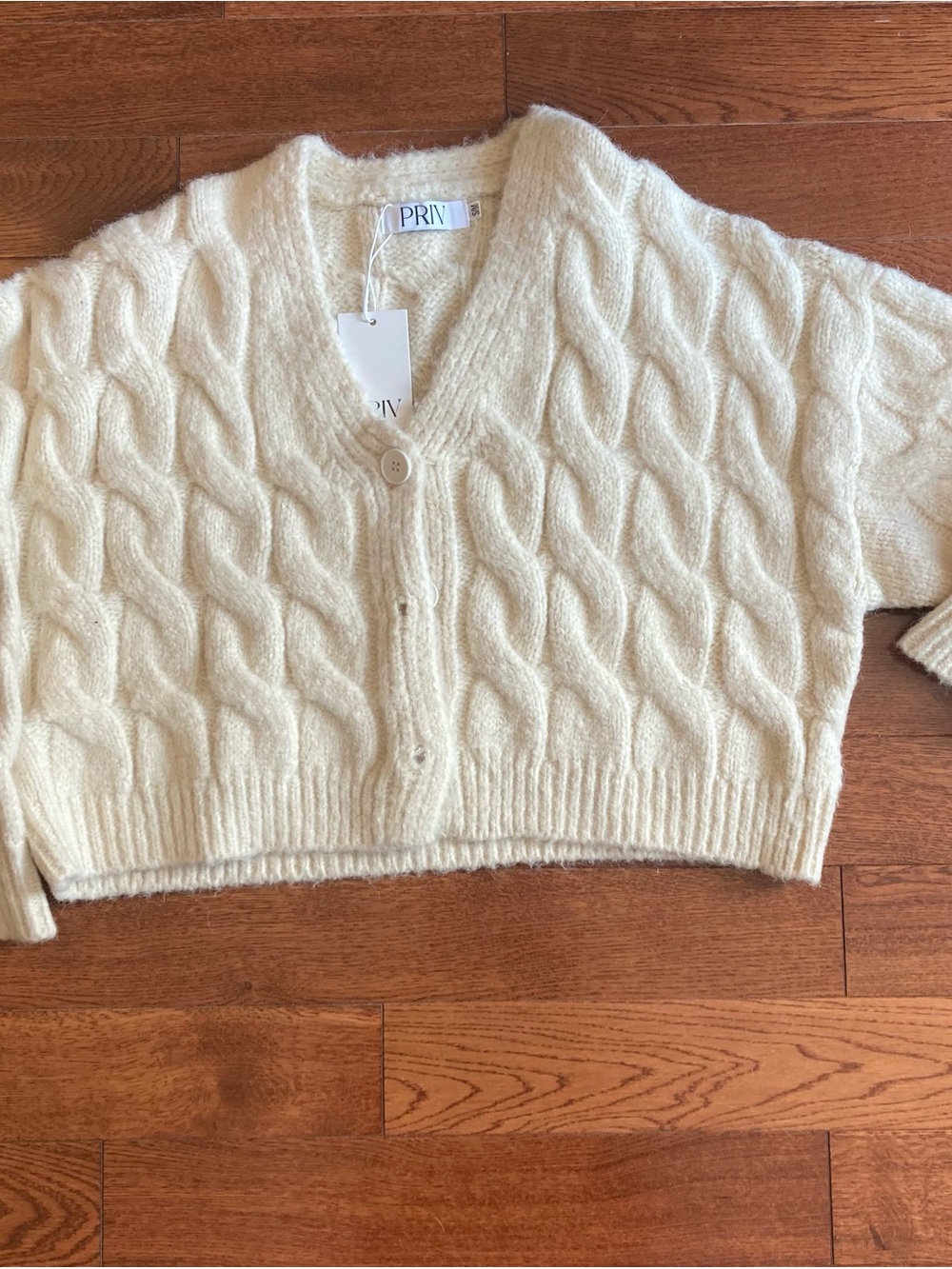 PRIV Clothing Kai Cream Cable-Knit Cropped Button Cardigan - S/M